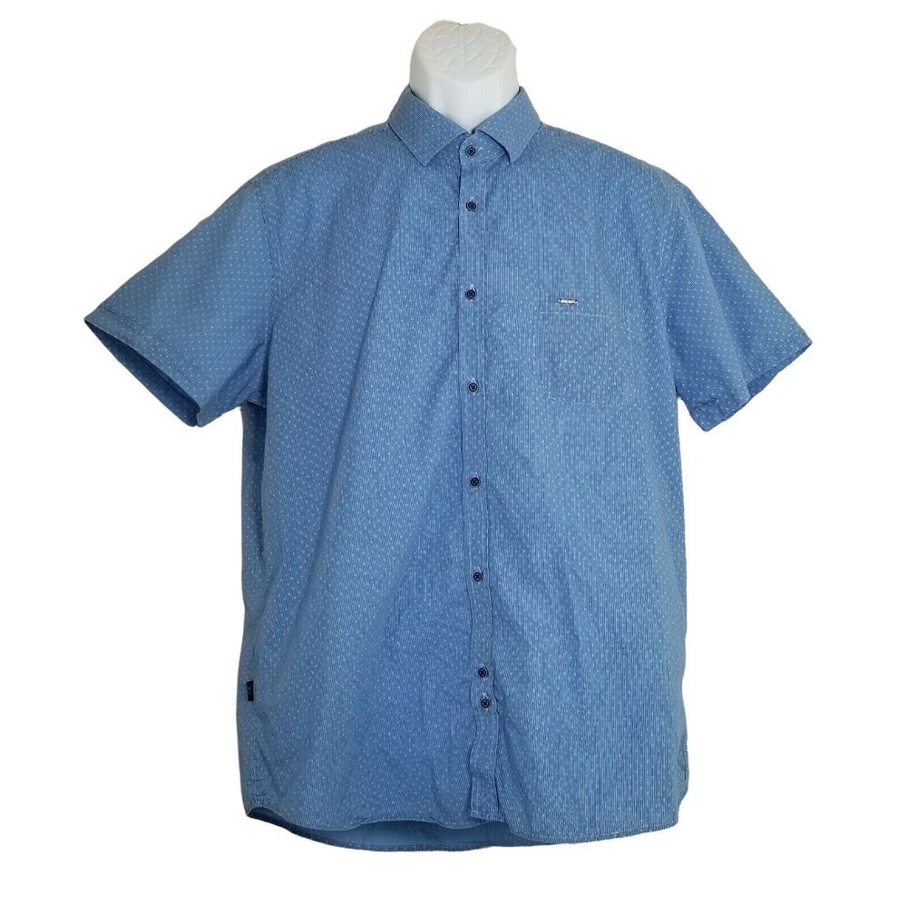 John Peter London Mens Shirt Size XXL Button Down Blue Short Sleeve Pocket 2XL